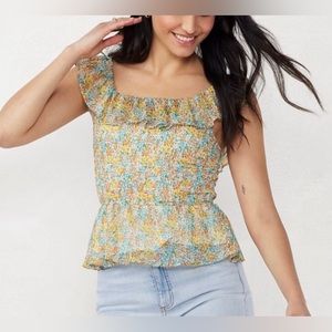 Women's LC Lauren Conrad Print Smocked Ruffle Tank